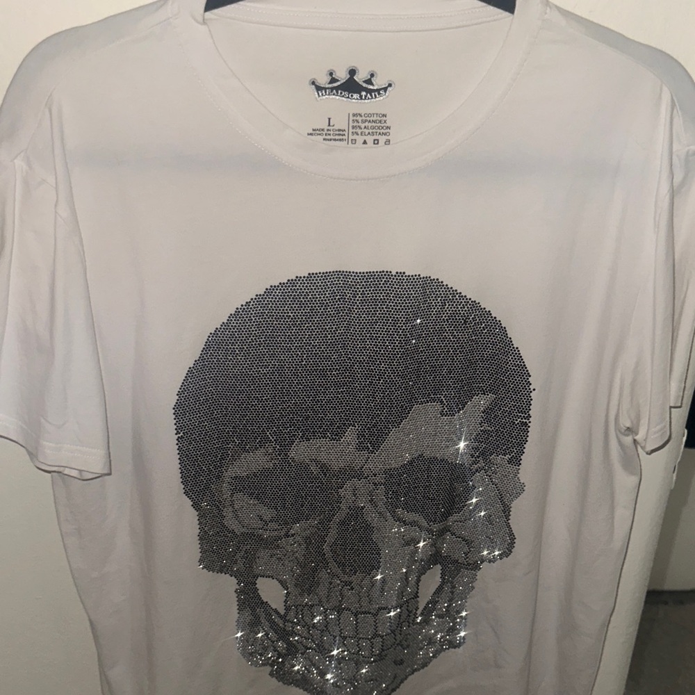 Philipp Plein White T-Shirt with Glitter Skull